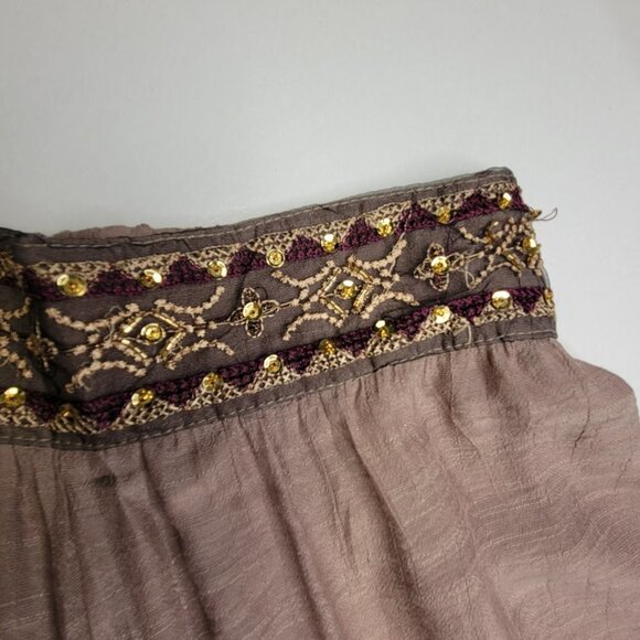 Solid Sand Brown Sheer Sequin Waistband Wide Leg Casual Pants - Picture 11 of 11